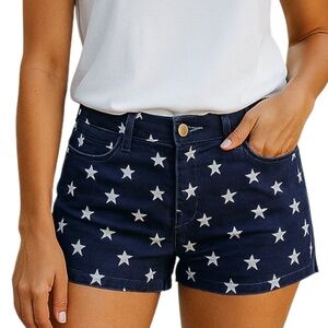 No Boundaries Blue Denim Micro Shorts with Faded White Stars Raw Hem JRs SZ 5